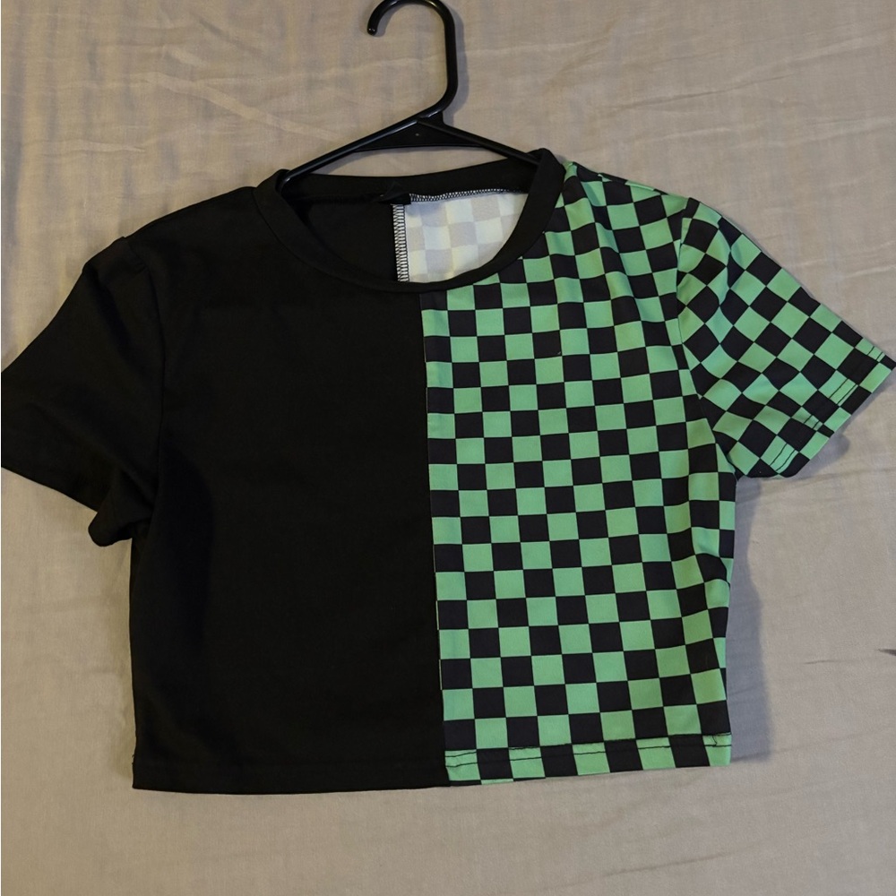 Black and Green Checkered Crop Top
